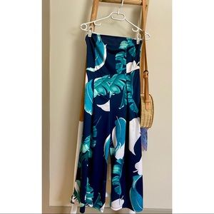 Palm Leaf Print Tube Top Jumpsuit